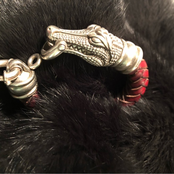 Vintage BARRY KIESELSTEIN-CORD Woven Leather Sterling Silver Alligator Bracelet - Picture 8 of 9
